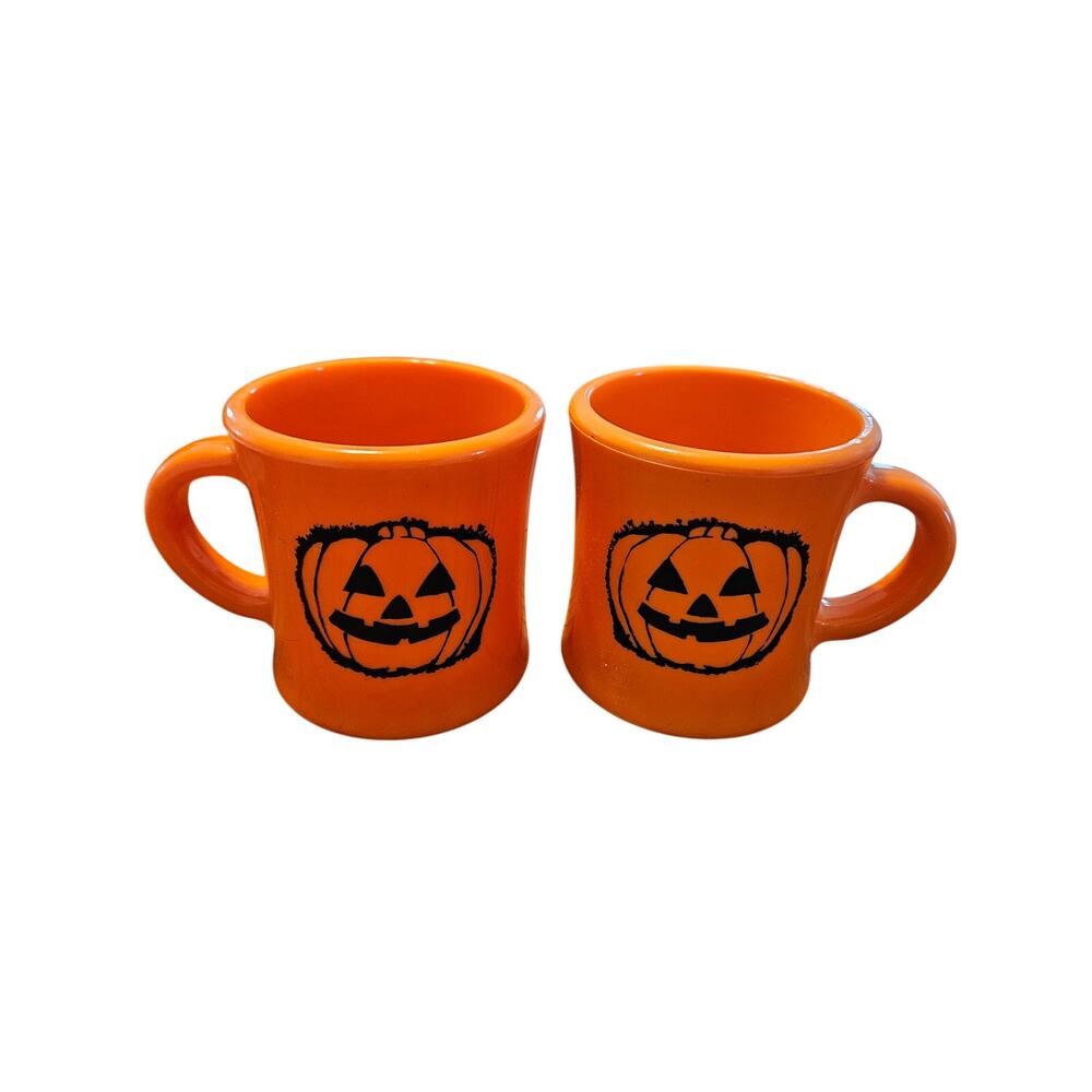 Vintage Retro Plastic Halloween Jack O'Lantern  Pumkin Orange Coffee Mugs